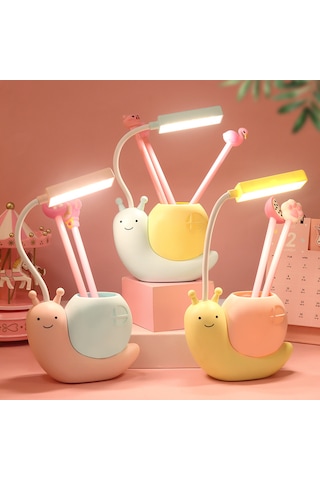 Karikatür Şarj Edilebilir Led Göz Koruma Masa Lambası - Pembe