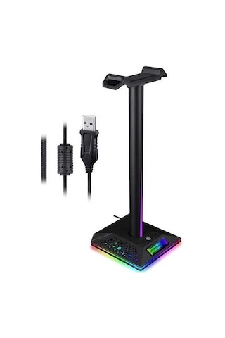 Fastbuy Rgb Işık Kulaklık Tutucu, Usb Genişletme, 3.5mm Jack, Siyah Abs-alüminyum, Ayrılabilir Tasarım