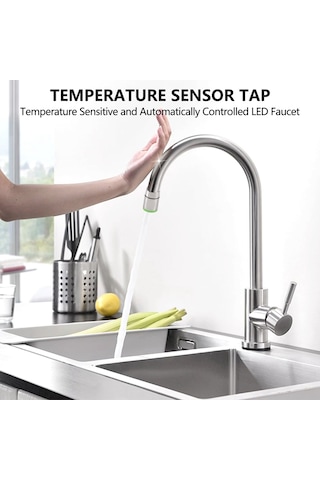 Xurunkeji Üç Renkli Led Sıcaklık Sensörü Sprey Musluk Su Musluğu GÜMÜŞ