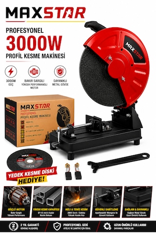 Maxstar PRF3035 3000W 355MM Profil Kesme Makinesi 45 Açılı Metal Demir Kesme + Yedek Kesme Diski