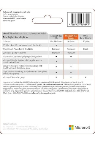 Microsoft 365 Bireysel Türkçe - Kutu Lisans 1 Yıl (561279339)