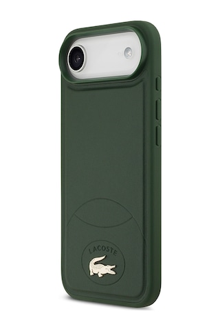 Apple Uyumlu iPhone 17 Air Kılıf Lacoste Lisanslı M-safe Şarj Özellikli Pu Deri Metal Logolu Kapak Yeşil Yeşil