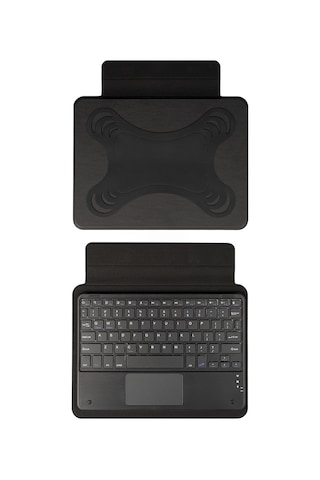 Uyumlu Zore Border Keyboard 10-11" İnç Universal Bluetooh Bağlantılı Standlı Klavyeli Tablet Kılıfı-siyah Tablet Kılıfı
