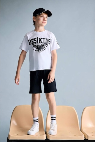 Defacto Beşiktaş Kısa Kollu Pijama Üst Şort Pijama Alt 2li Pijama Takımı Erkek Çocuk H7618a826hswt34 Beyaz-wt34