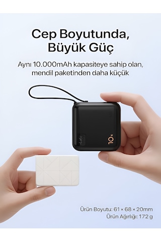 10000mah Dijital Göstergeli Type-c Kablolu/girişli 20w Hızlı Şarjlı Powerbank - Siyah siyah