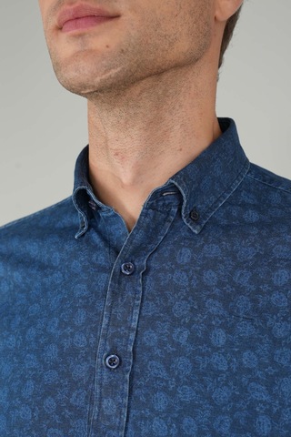 Bisse Uzun Kollu Lacivert Denim Desenli Erkek Gömlek Gmjean252170 D39 Lacivert