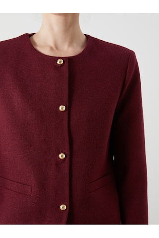 Lcwaıkıkı Classic Bordo Bisiklet Yaka Dokulu Kadın Tüvit Ceket