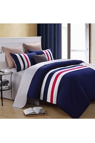 Çift Kişilik Kırmızı Lacıvert Beyaz Renk Nevresim Takımı Diğer