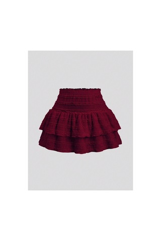 Wild Flower Fırfırlı Alaçatı Sitili Askılı Bluz Ve Katlı Mini Şort Etek Takım Bordo