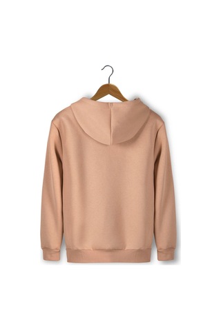 Unisex Kahve Göğsü Ve Kolu Baskılı Kalın Üç Iplik Şardonlu Kapüşonlu Hoodie Sweatshirt Kahve