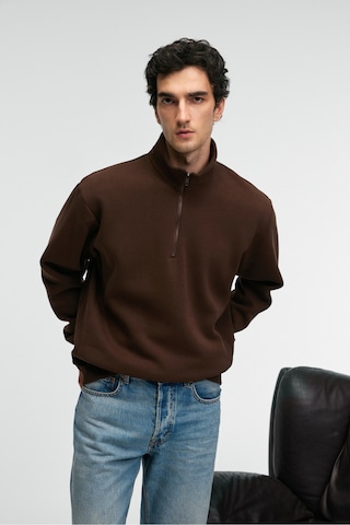 Grimelange BAXTER Erkek Dik Yakalı Fermuarlı Relaxed Kahverengi Sweatshirt