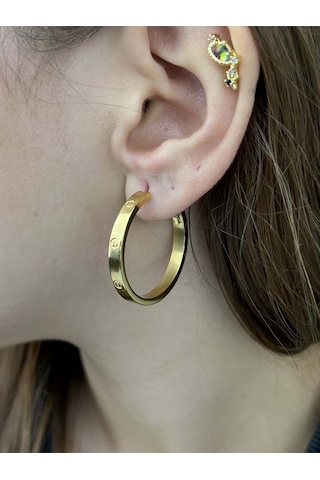 Zirkon Taşlı, Tiff Model, Halka Model, Paslanmaz Çelik Küpe 440, Altın Renk Altın