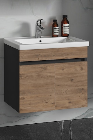 Çiğdem 55 Cm Antrasit Gri Mat-Atlantik Çam Mdf Banyo Alt Dolabı Antrasit - Atlantik Çam