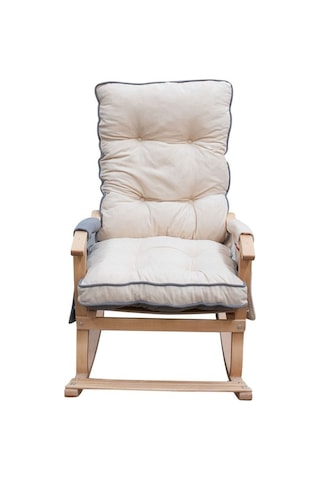 Enda Home Mosso Çift Minderli Ahşap Sallanan Sandalye Tv Baba Koltuğu Dinlenme Koltuğu Gri - Krem