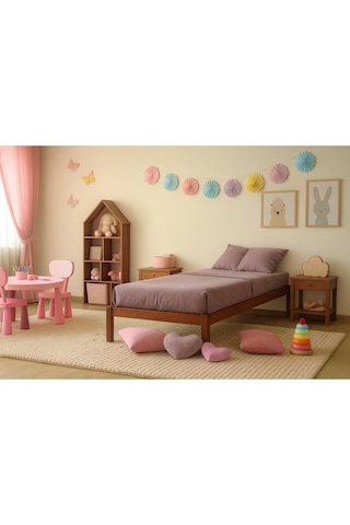 Doğal Masif Ahşap Butik Karyola Ceviz Renk Başlıksız 70x140