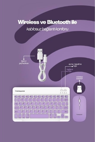 Mor Kablosuz Klavye Ve Mouse Seti