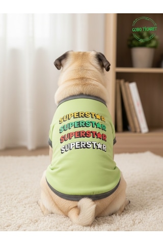 Yeşil Superstar Yazılı Kedi Ve Köpek Kıyafeti Tişörtü Elbisesi Large/l/beden 3