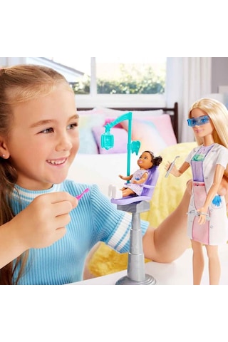Barbie Bakım Temalı Kariyer Oyun Seti Diş Hekimi Bebeği - Muayene Koltuklu Doktor Seti