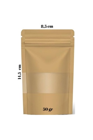Kraft Pencereli Kilitli Doypack 50'li 8.5 x 14.5 CM