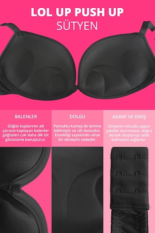 Cottonhill Lol Up Push Up Balenli Siyah Sütyen Siyah
