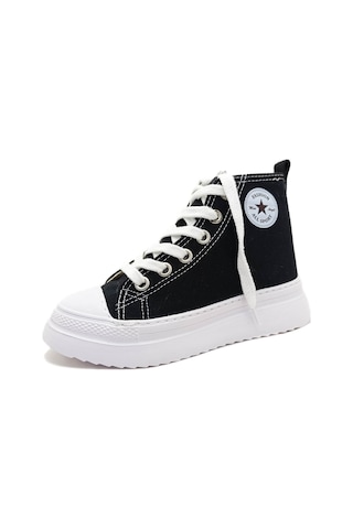 Gdt Ayakkabı Unisex Siyah Keten Bilekli Bağcıklı Çocuk Sneakers