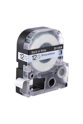 Singree 12mm X 8m Siyah Yazı Beyaz Arka Plan Etiket Bandı - Ss12kw Modeli, Plastik Malzeme, Etiket Makinesi İçin Uyumlu 1 Adet