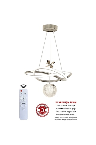 Ransom 3 Renk Toplu Kumandalı Krom Gümüş Dimmerli Led Avize Büyük Yıldız Ledli Avize Gri