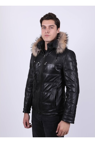 New Zaya Leather Erkek Şişme Deri Ceket Siyah