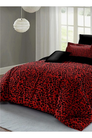 240x260 Cm Çift Kişilik Nevresim Takımı Pamuk Saten Çeyizlik Premium Leopar Desen Lüx Marka Kırmızı