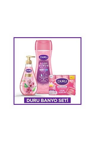 Duru Banyo Seti Pink Delight Body Scrub Duş Jeli 450 Ml,kiraz Sıvı Sabun 500ml,çiçek Tazeliği4x150gr Diğer