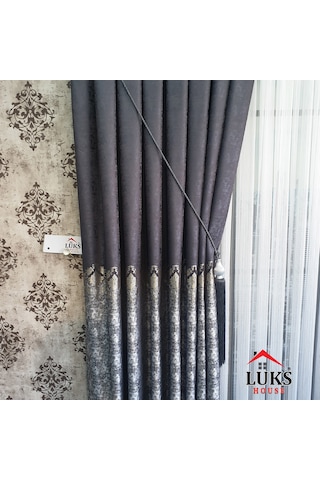 Lüks Antrasit Fon Pano Perde Sık Pile Tek Kanat, En100 Cm Antrasit