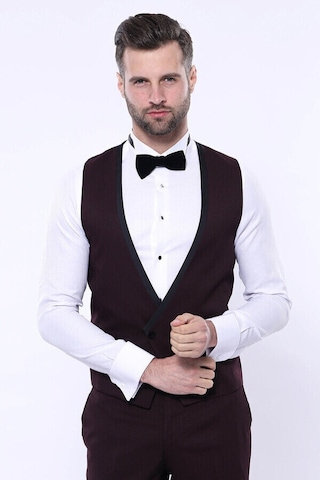 Desenli Bordo Velvet Çıkma Yaka Takım Elbise - Wessi Bordo