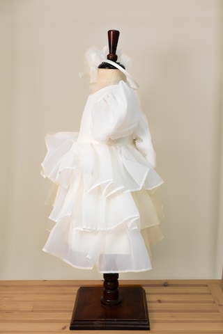 Kız Bebek Caroline Kumaş Krem Karpuz Kollu Kat Etekli Abiye Elbise Taç Hediyeli 1-5 Yaş Krem