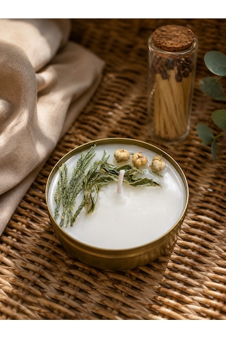 Niyet Temalı 3 Lü El Yapımı Aromatik Mum Seti Nazar, Bereket & Huzur Gold Teneke Hediyelik Mum 001 - Beyaz