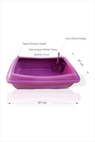 M3 Decorium Dev Büyük Bordo Kürekli Kedi Kum Havuzu Kabı Tuvaleti 67 x 47 x 19 CM