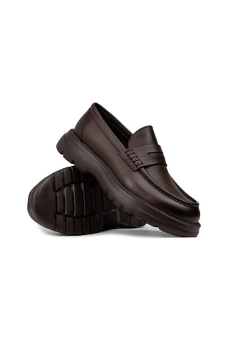 Deery Erkek Kahverengi Hakiki Deri Kalın Taban Loafer - 02006mkhve01 Kahverengi