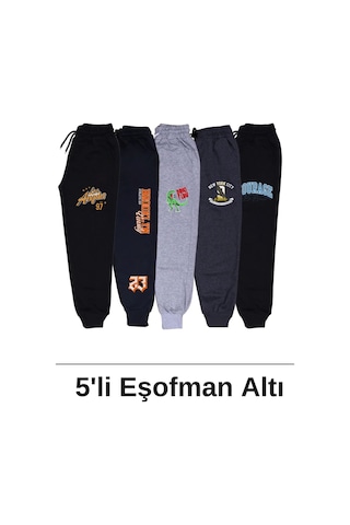 Panios Kids 5'li Baskı Detaylı Çift Cepli Erkek Çocuk Jogger Eşofman Altı Çok Renkli