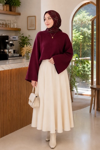 Unika Boutique Kadın Yarasa Kol Oversize Triko Kazak Bordo