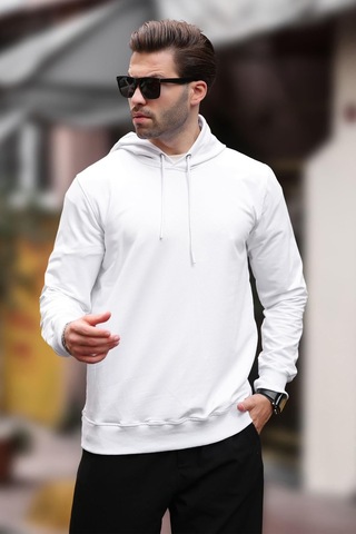 Madmext Beyaz Kapüşonlu Erkek Sweatshirt 7069 Beyaz
