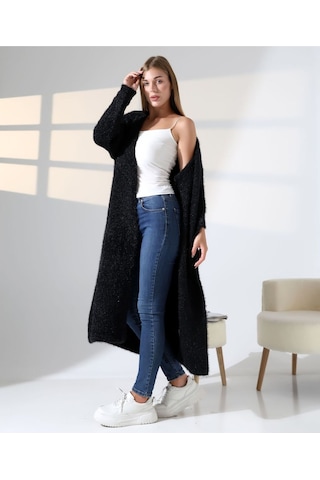 Redmina Fashion Yumuşak Dokulu Uzun Hırka Siyah