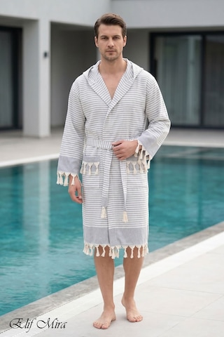 Kapşonlu Unisex Peştemal Plaj Deniz Banyo Bornozu Beachside Gri