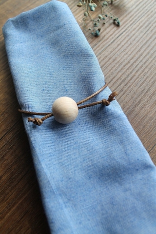 6 Adet Deri Masif Yüzüklü Mavi Jean Servis Sunum Peçetesi