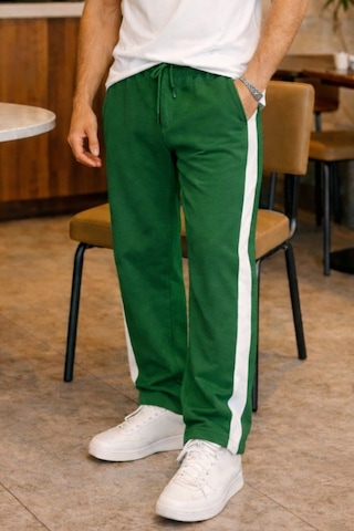 Tarz Cool Erkek Yeşil Şeritli Eşofman Altı Bağcıklı Baggy Rahat Kesim Günlük Spor Pantolon Yeşil