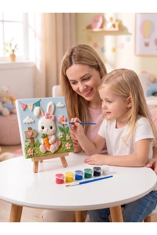 Sevimli Tavşan 15x15 Taş Boyama Seti Çocuk Ve Yetişkin Hobi Seti