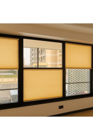 Perdema Yapışkanlı Jalvolin Plise Cam Balkon Perdesi - Ofis Perdesi - Mutfak Perdesi - Salon Perdesi Krem