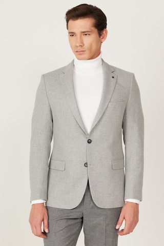 AC&Co / Altınyıldız Classics Erkek Gri Slim Fit Dar Kesim Mono Yaka Desenli Yünlü Ceket