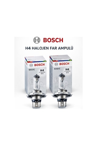 H4 Halojen Far Ampulü 12v 60/55w 472 Basic 2 Adet 3 Tırnaklı Uzun Ömürlü Yüksek Aydınlatma