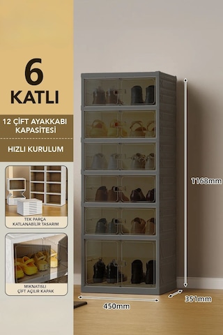 6 Katlı Katlanabilir Ayakkabılık, Modüler Ayakkabı Dolabı, Portatif Düzenleyici,antrasit Antrasit