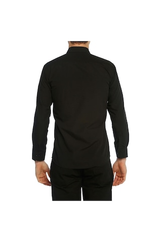 Siyah Slim Fit Uzun Kol Düz Renk Erkek Gömlek // 151-20 Siyah