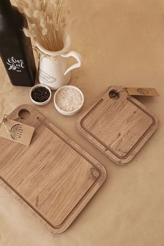 -damlataş Serisi Sunum Ve Kesme Tahtası 2'li Set Ahşap Görünümlü 18 Mm Mdf Kahverengi